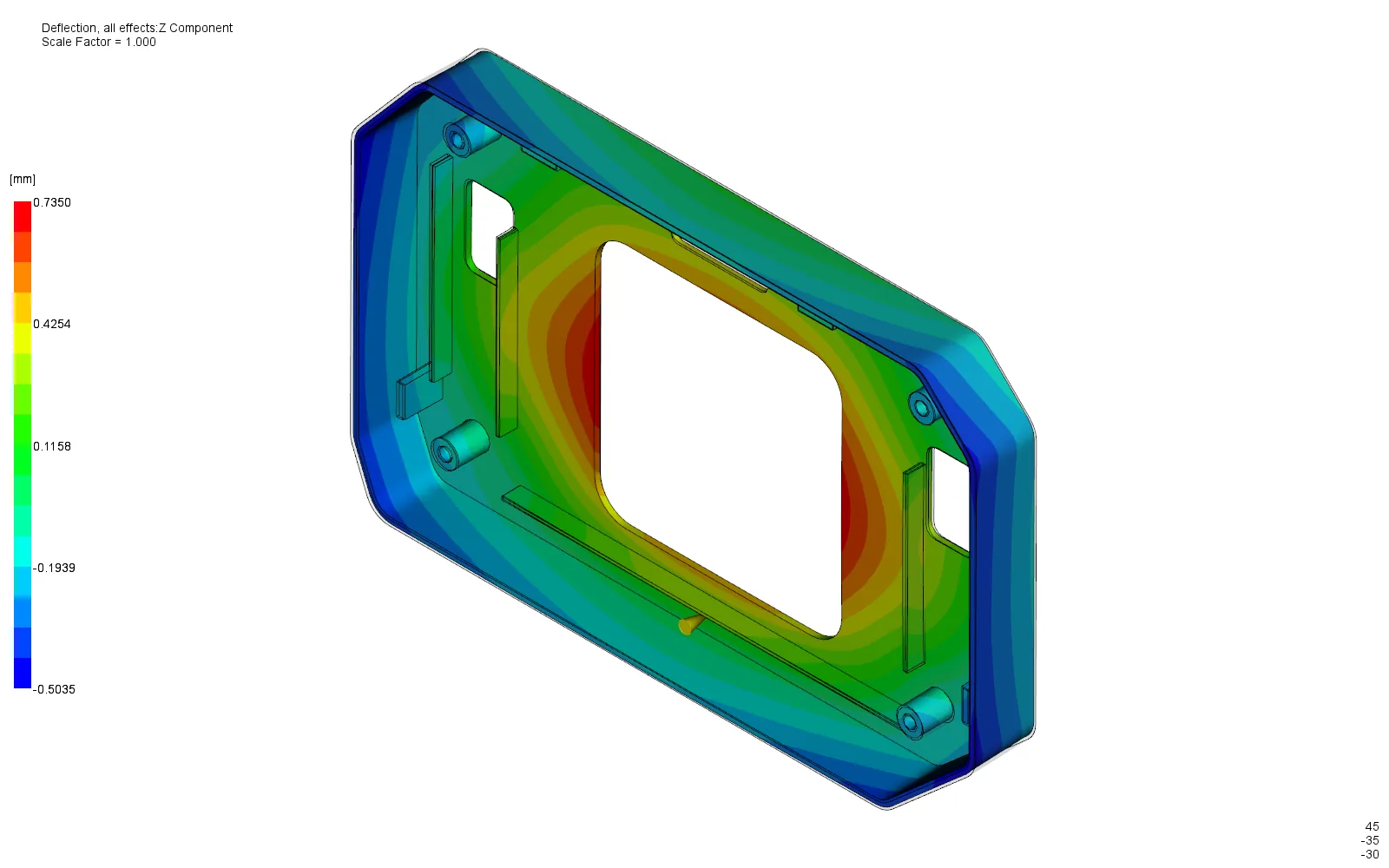 Out-of-plane deflection contour over a range of 1.239 millimetres