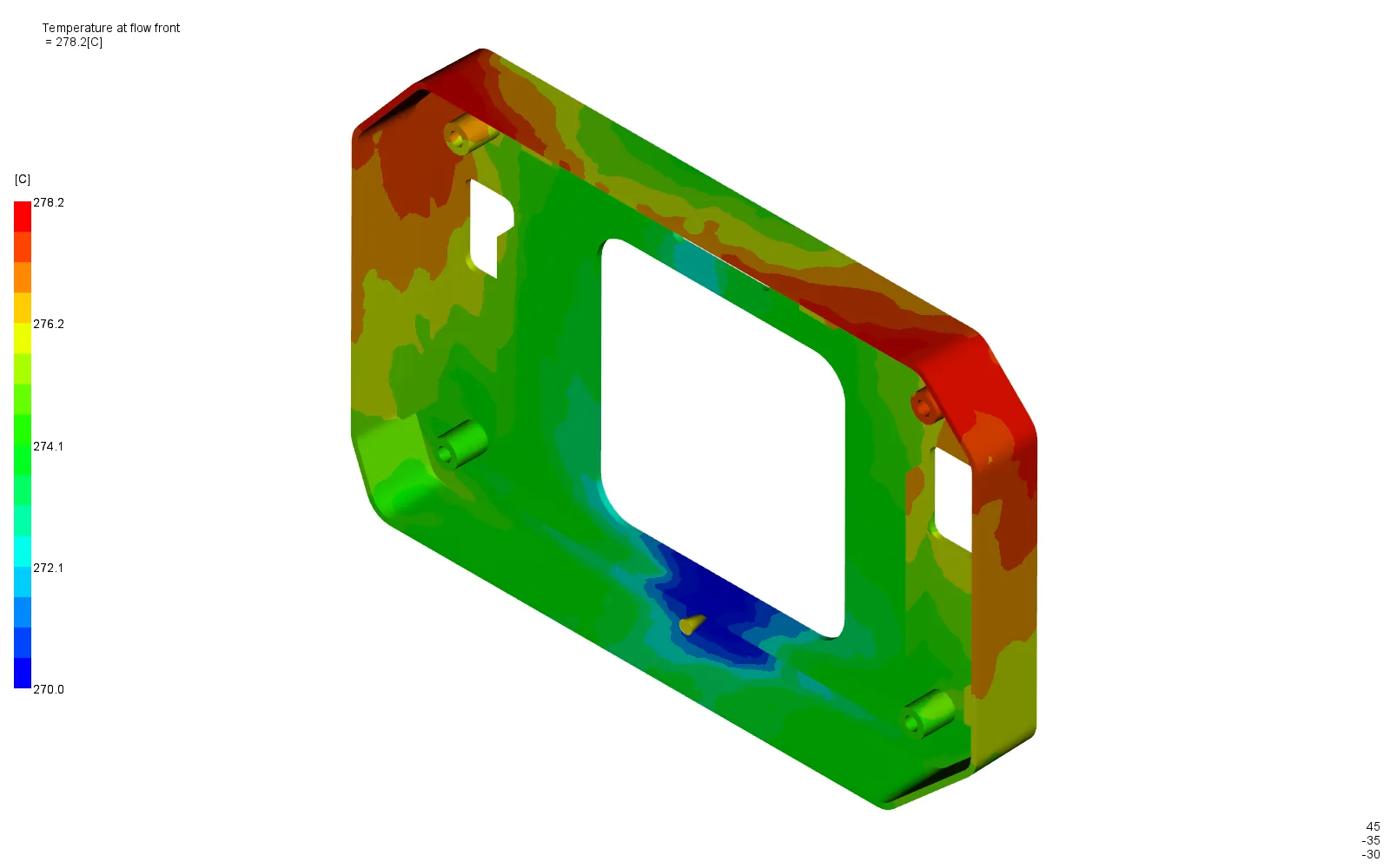 Flow-front temperature contour of the center console bezel