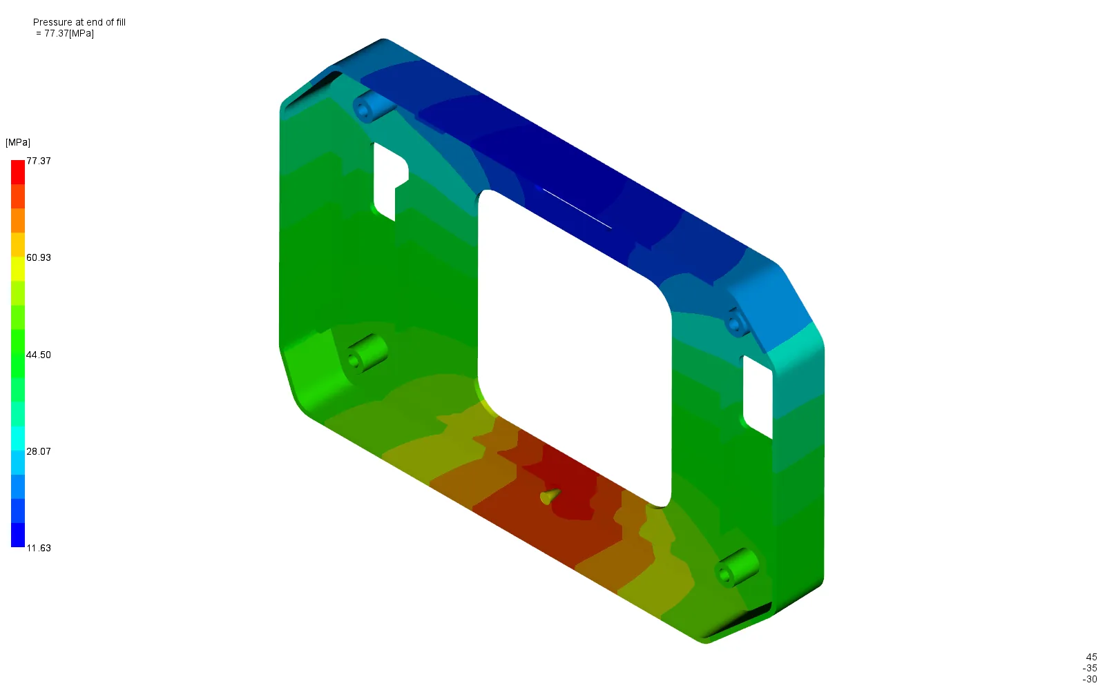End-of-fill pressure contour with a V/P pressure of 94.34 MPa
