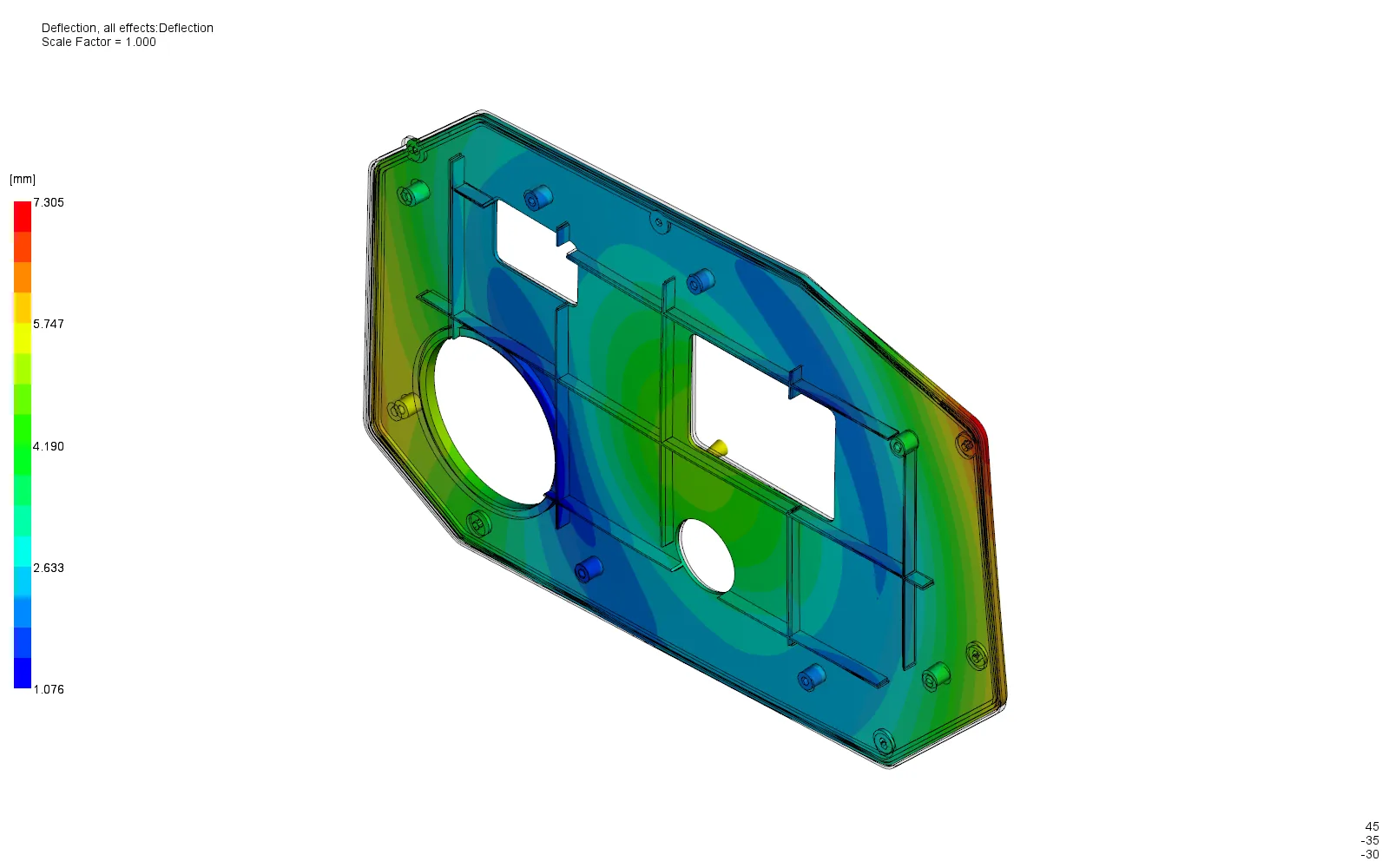 Total deflection contour of the door module carrier