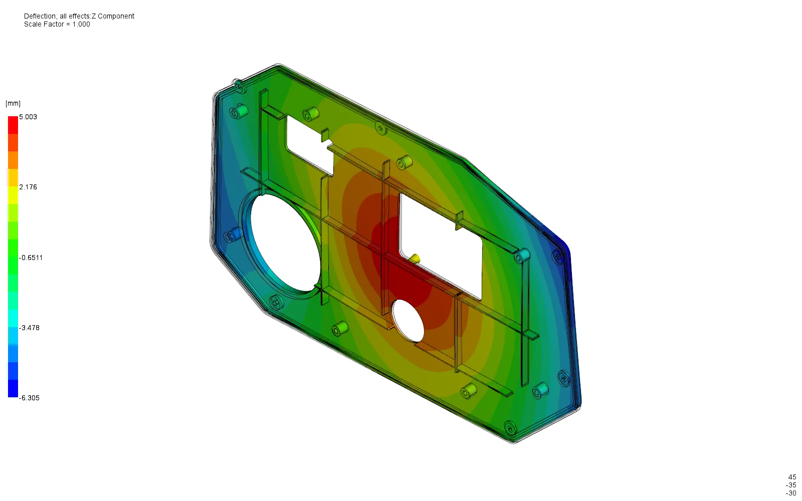 Out-of-plane deflection contour over a range of 11.307 millimetres
