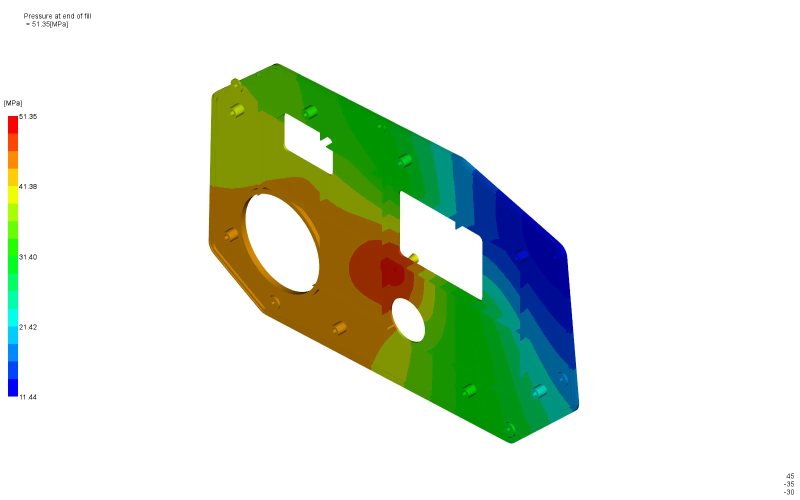 End-of-fill pressure contour with a V/P pressure of 64.19 MPa