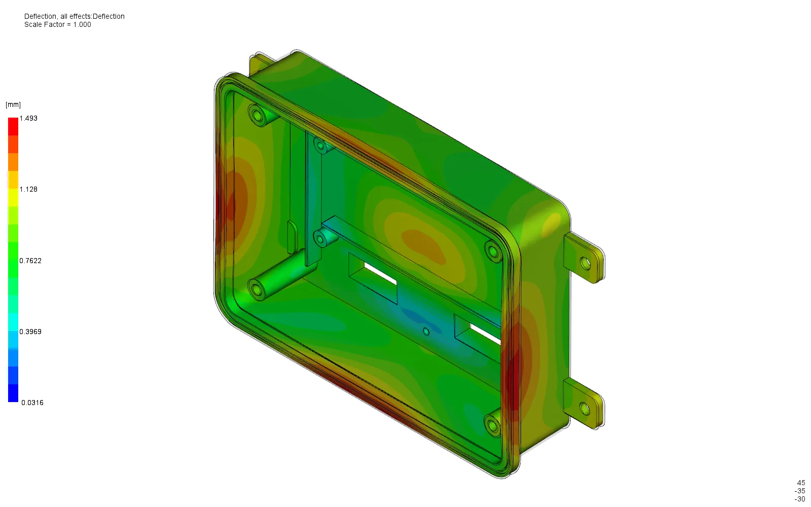 Total deflection contour of the electronic control unit housing, maximum 1.493 mm