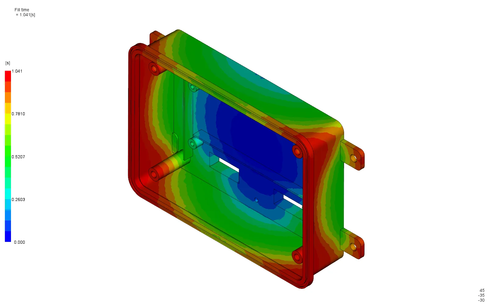 Fill-time contour of the electronic control unit housing, complete at 1.041 seconds