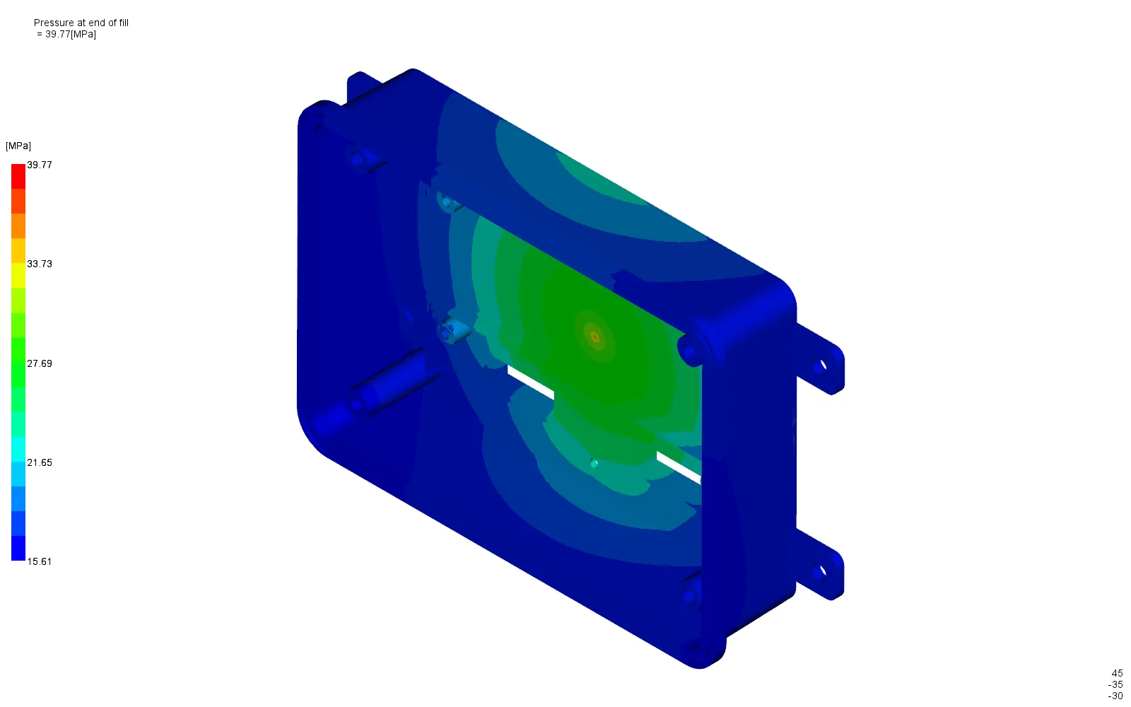 End-of-fill pressure contour with a V/P pressure of 49.72 MPa