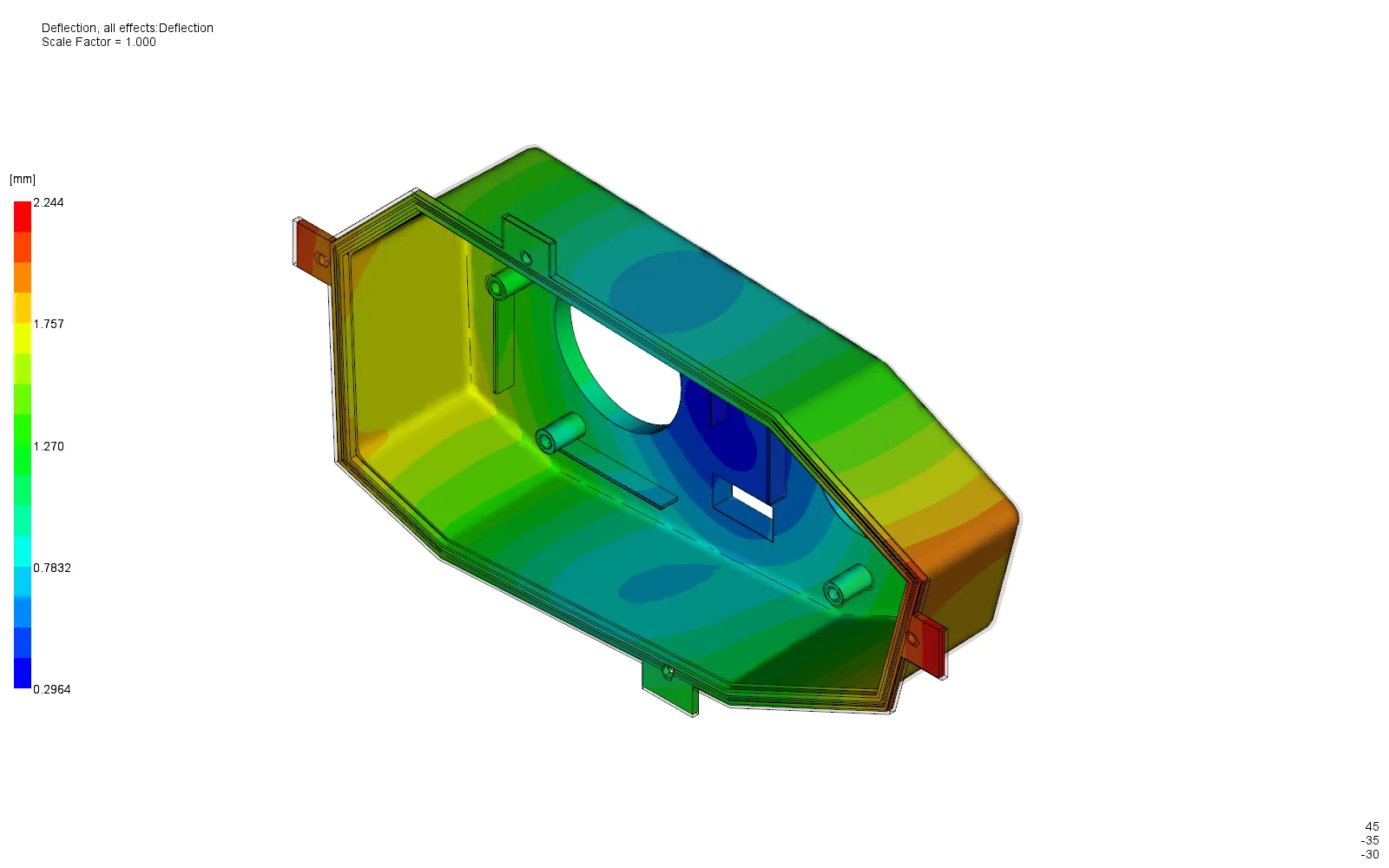 Total deflection contour of the headlamp rear housing, maximum 2.244 mm