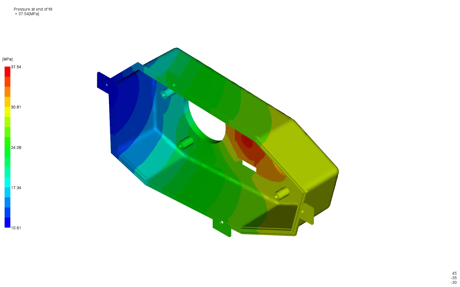End-of-fill pressure contour with a V/P pressure of 46.92 MPa